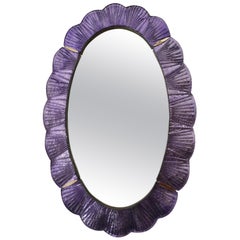 Vintage Murano Violet Glass and Brass Wall Mirror, 1990