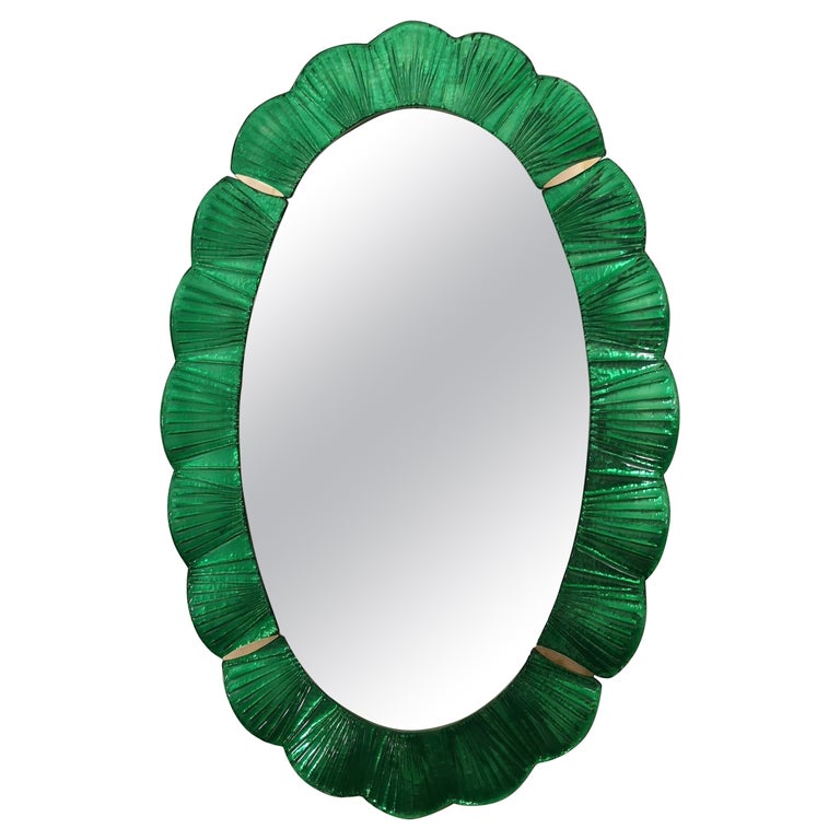 Murano Green Glass and Brass Wall Mirror, 1990 For Sale at 1stDibs