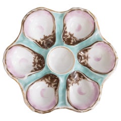 Antique French Turquoise Porcelain Oyster Plate, circa 1900
