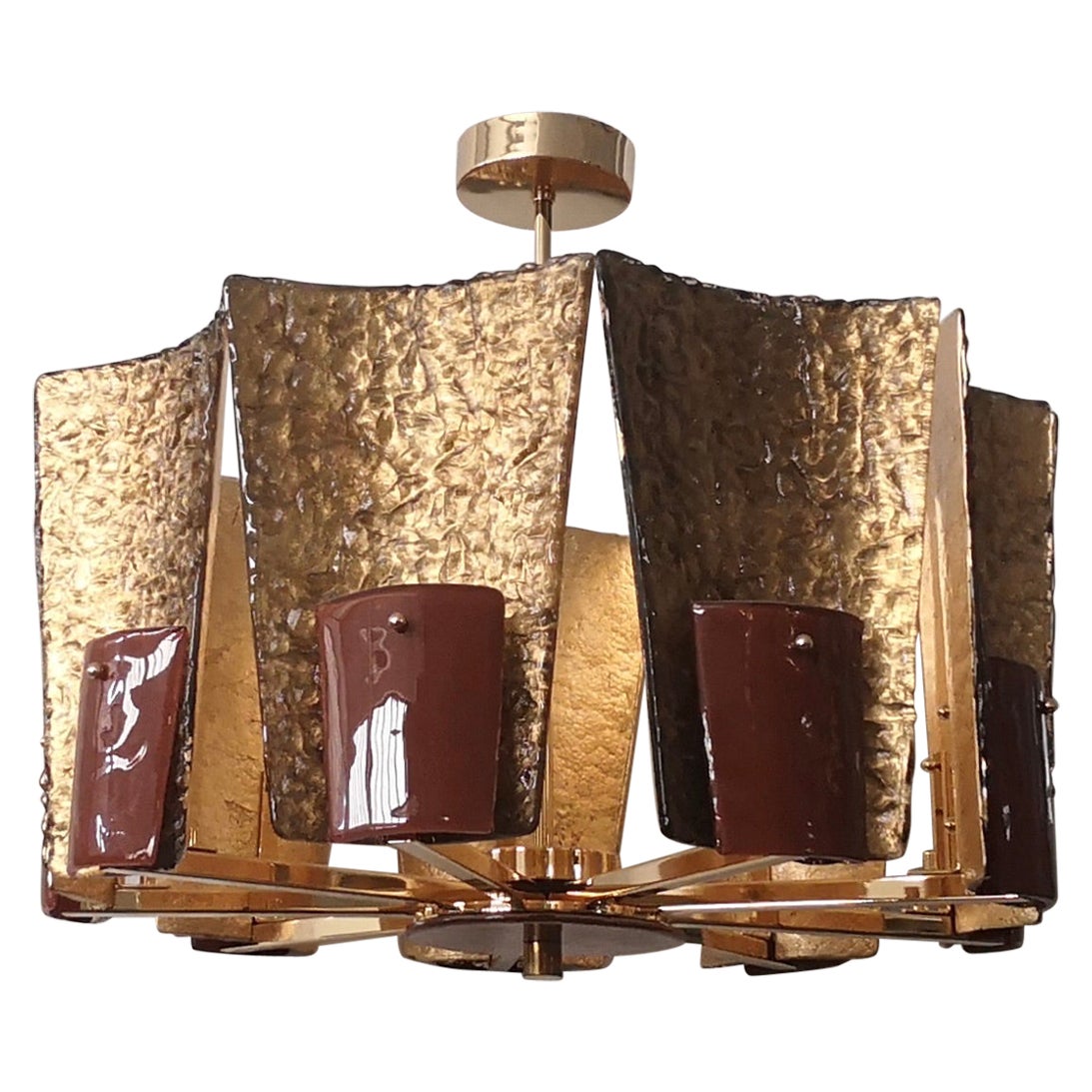 Murano MidCentury Glass and Brass Chandelier, 1980