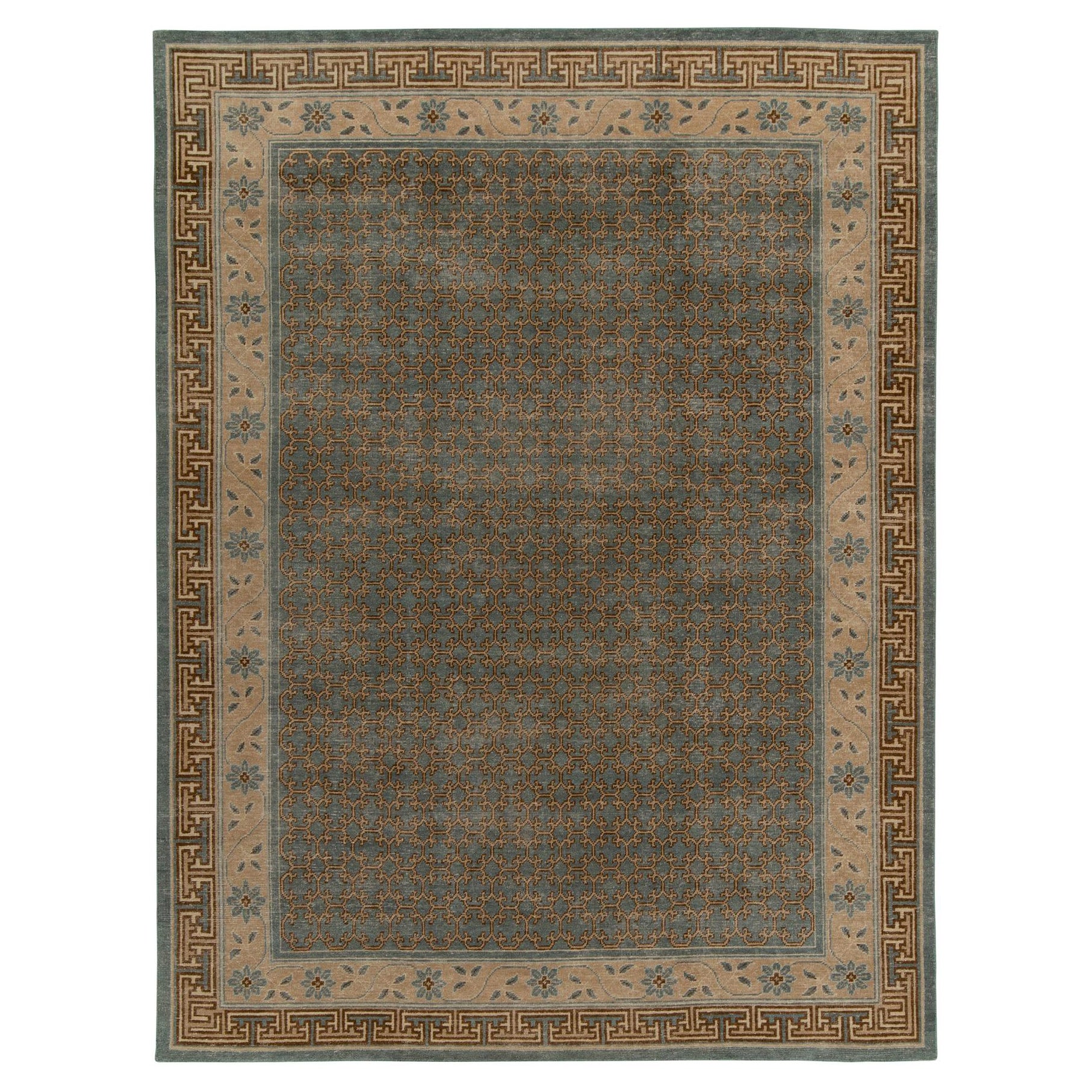 Rug & Kilim’s Distressed Style Rug in Green, Blue and Red Ikats Pattern For Sale