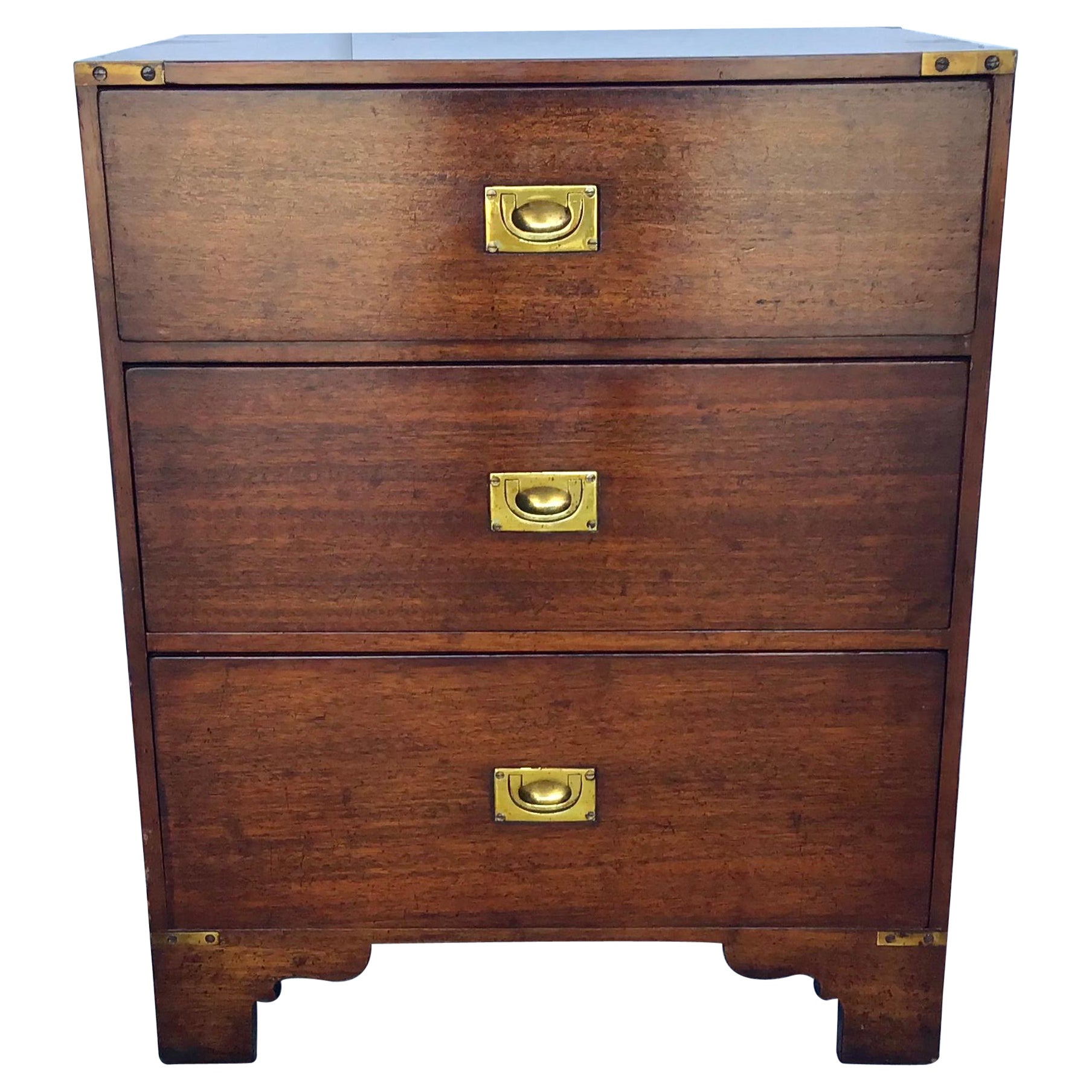 Three Drawer Campaign Side Table or Bedside Commode