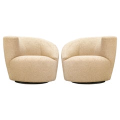 Vladimir Kagan Pair of Corkscrew Swivel Chairs for Directional in Bouclé, Signed