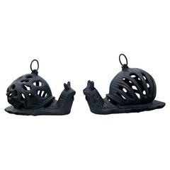 Japanese Pair Old Vintage Garden Snails Lighting Lanterns