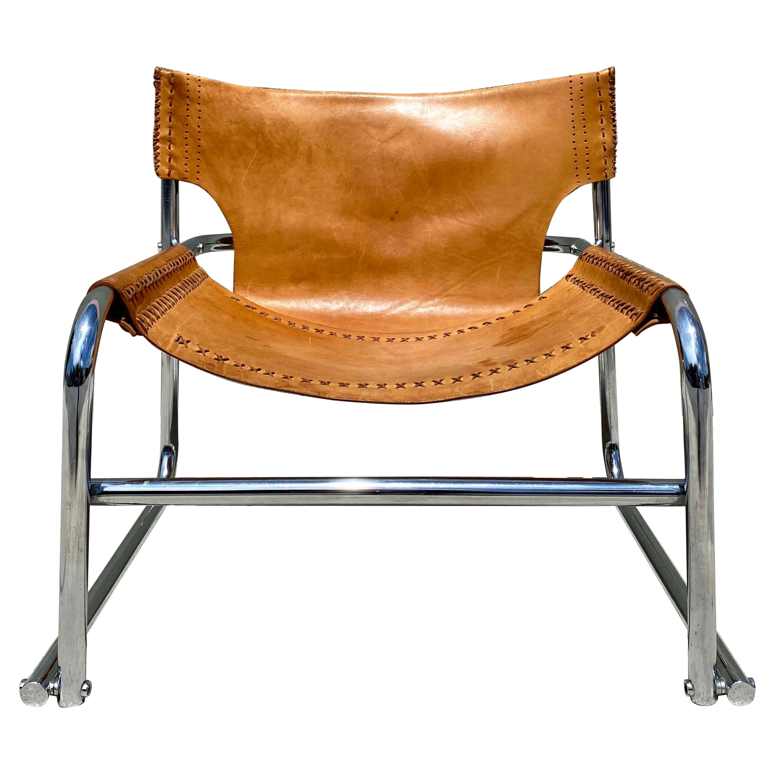 Mid Century Steel and Leather 'T1' Armchair Attributed to Rodney Kinsman For Sale