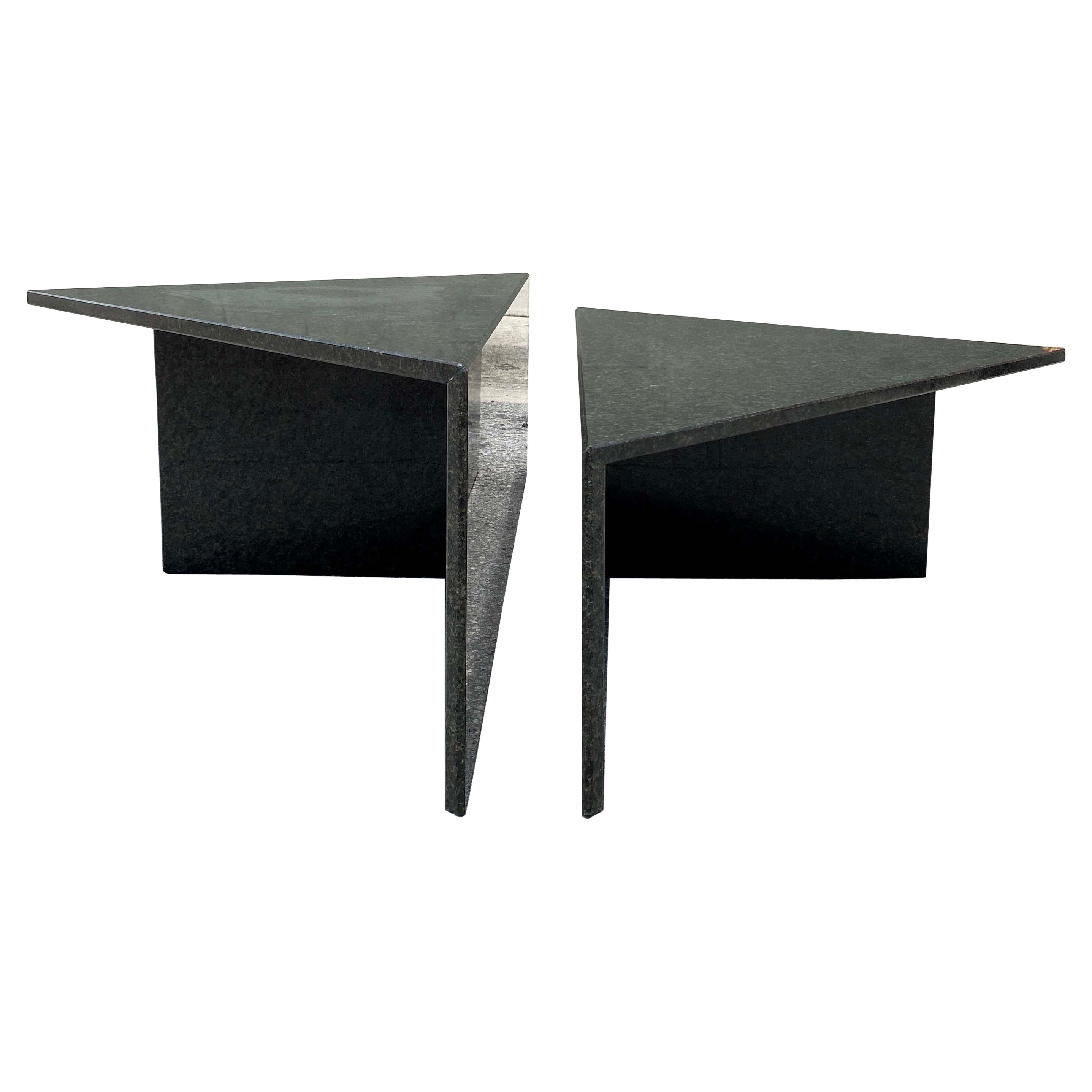1970s Vintage Tiered Triangle Post Black Granite Coffee Table, 2 Pieces For Sale