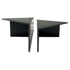 1970 Vintage Tiered Triangle Post Black Granite Coffee Table, 2 Pieces
