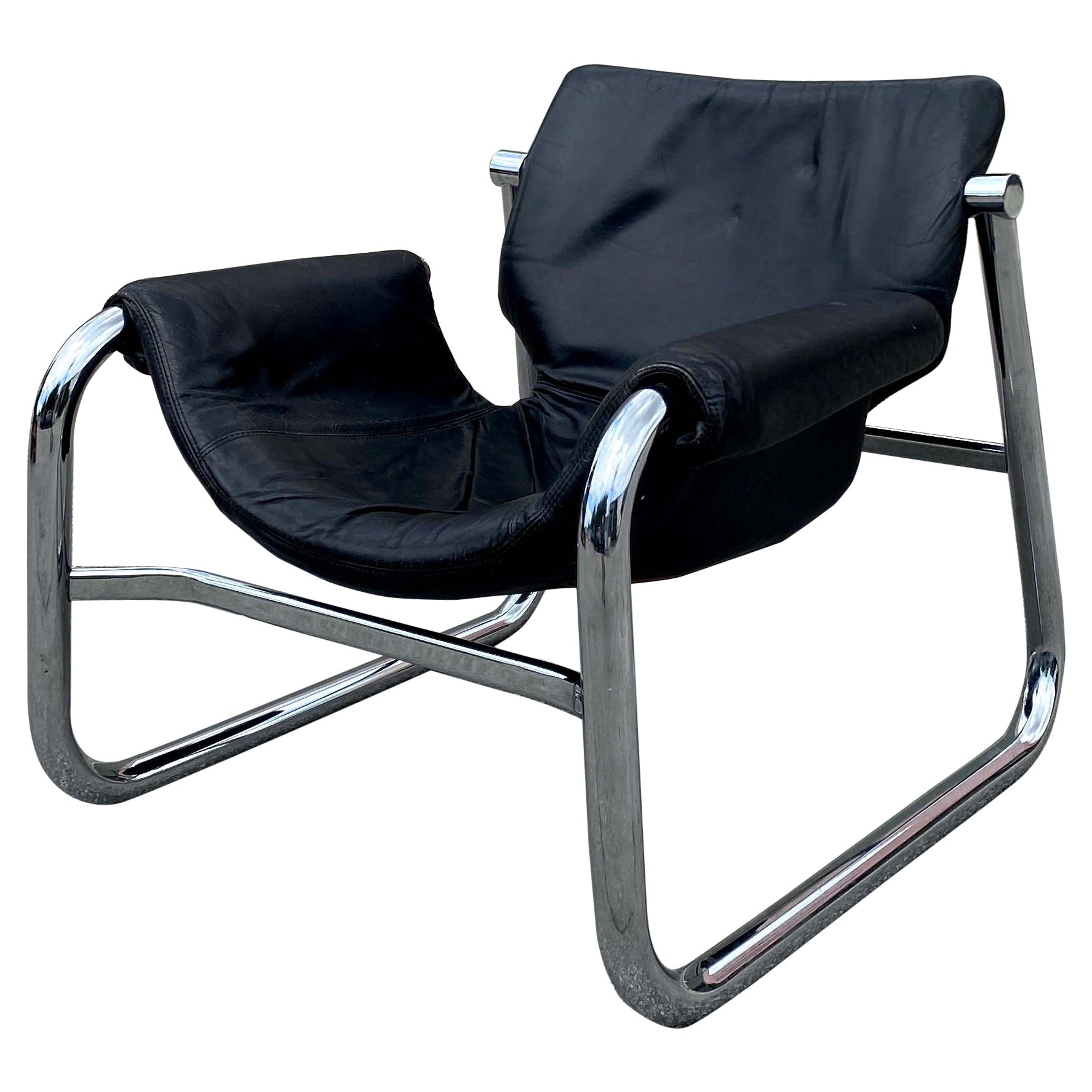 Mid-Century Maurice Burke “Alpha” Brazilian Leather and Chrome Lounge Chair