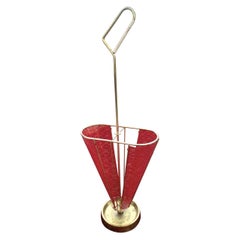 1950 Mid-Century Modern perforated Red and Brass Umbrella Stand