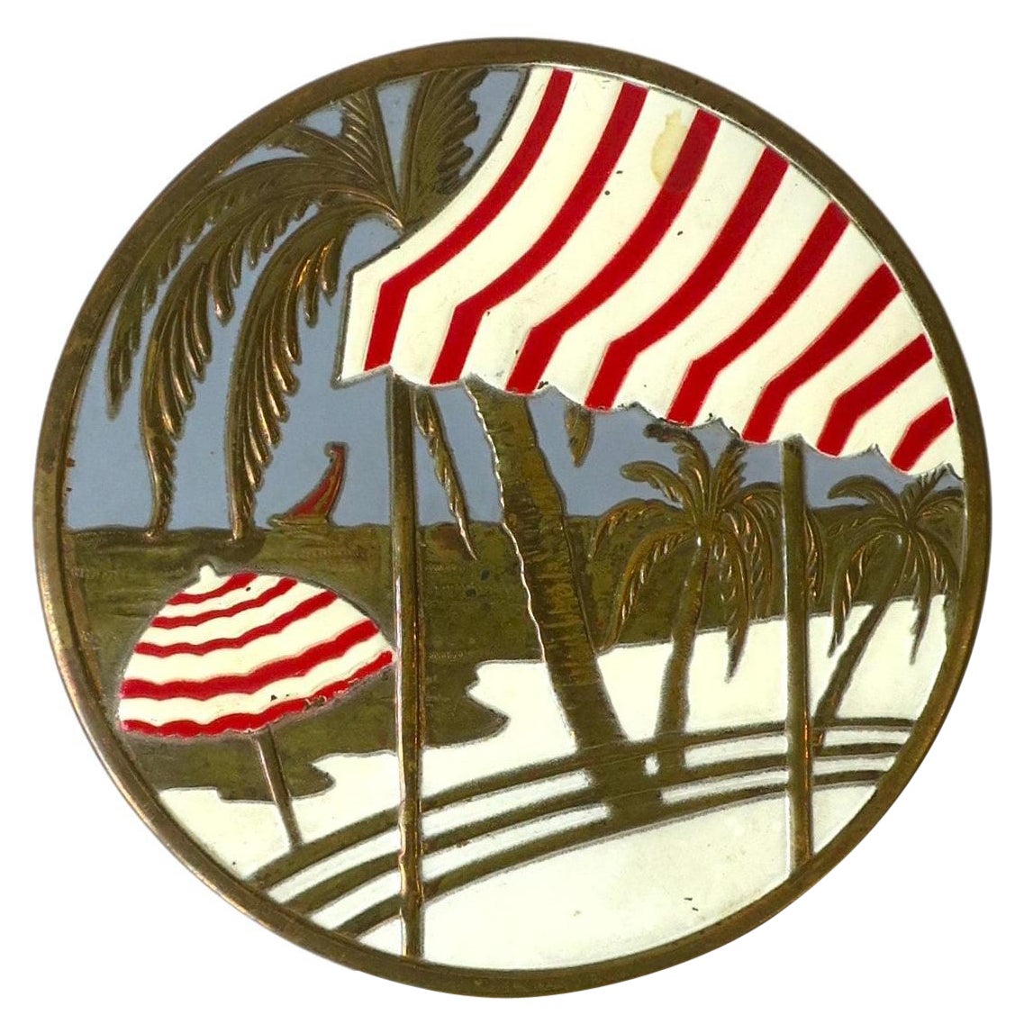 Riviera- Strandszene-Spiegel kompakt, ca. 1950er Jahre