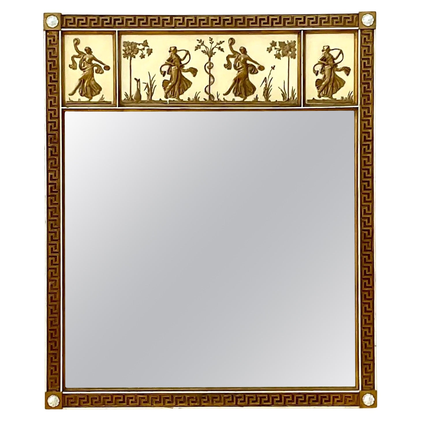 Vieux miroir Regency à clé grecque dorée en vente