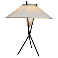 Gerald Thurston Lightolier Black Iron Tripod Table Lamp New Shade 1950s Classic