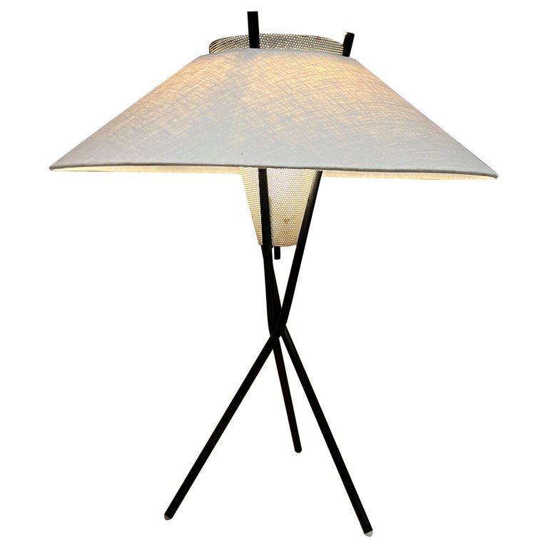 Gerald Thurston Lightolier Black Iron Tripod Table Lamp New Shade 1950s