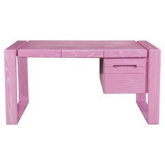 Vintage Lou Hodges California Modern Pink Cerused Oak Desk, 1978, Signed