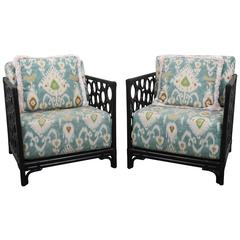 Pair of Bamboo Rattan Club Chairs