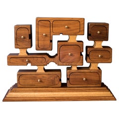 Vintage Abstract Sculptural Walnut Studio Craft Jewelry Box Organizer