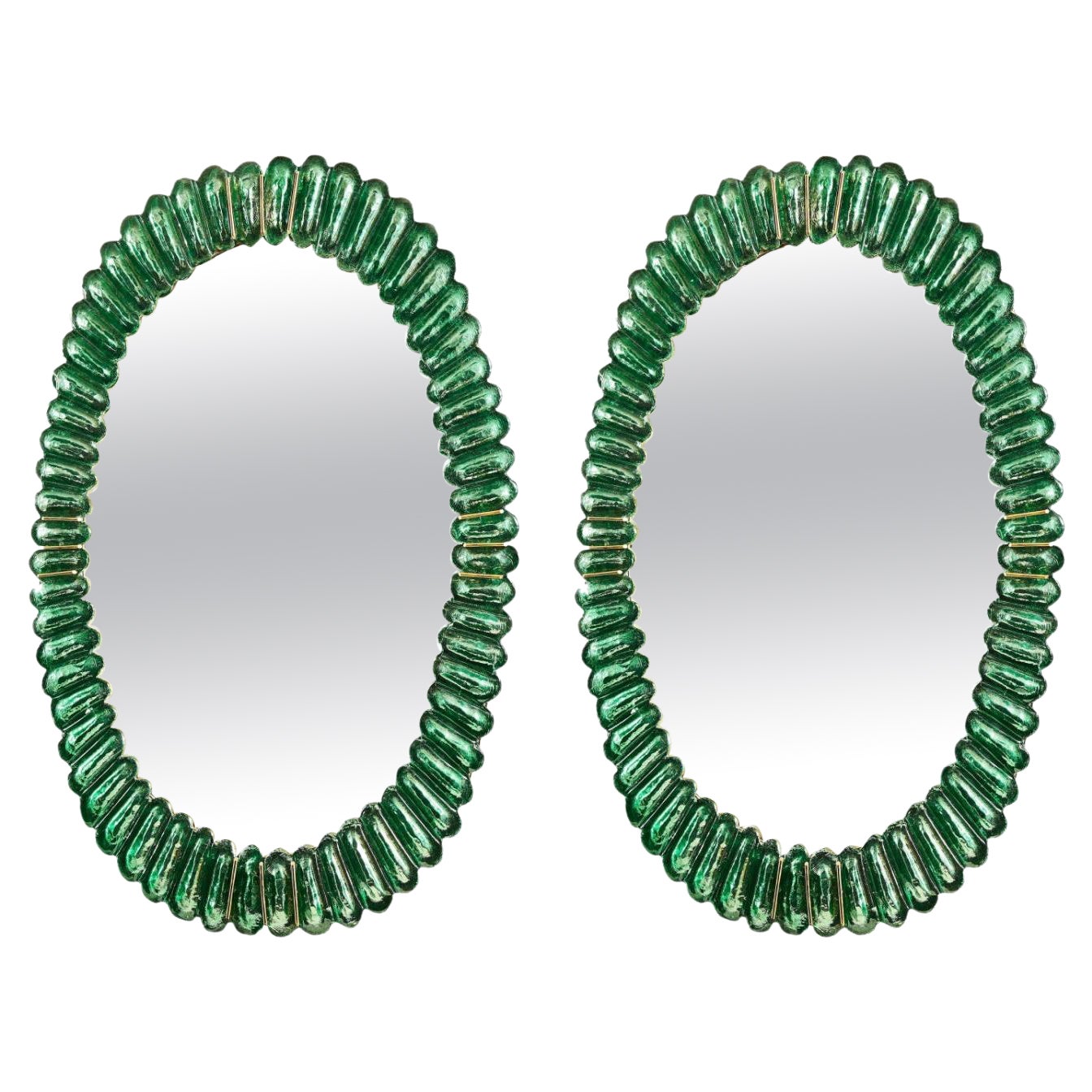 Pair of Mirrors in Green Murano Glass