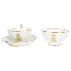 Antique Emperor Napoleon III Sevres Porcelain Cup Saucer & Sugar Bowl 19th C