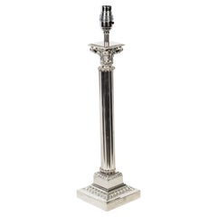 Antique Victorian Silver Plated Corinthian Column Table Lamp 19th C