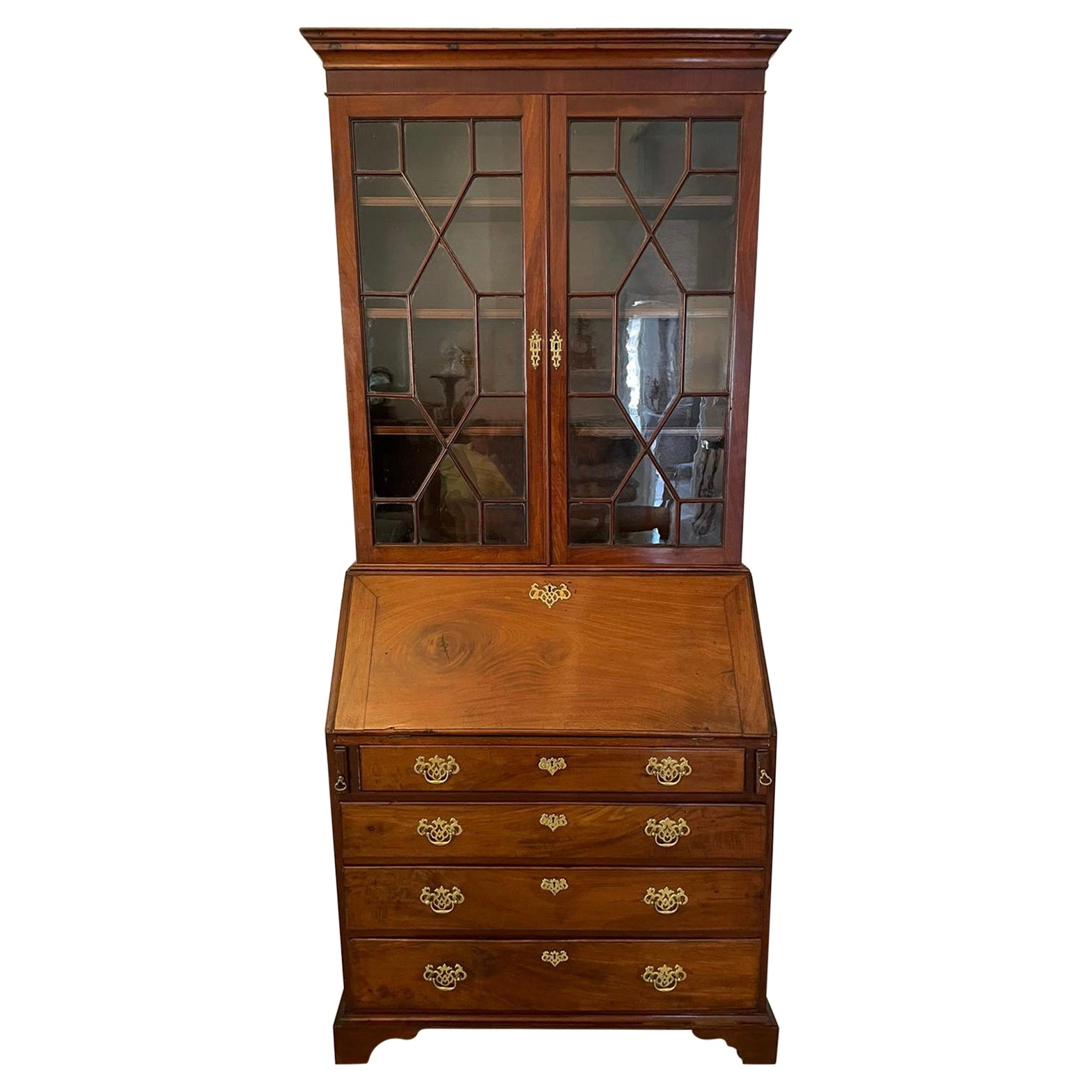 Antique George III Quality Mahogany Bureau Bookcase For Sale