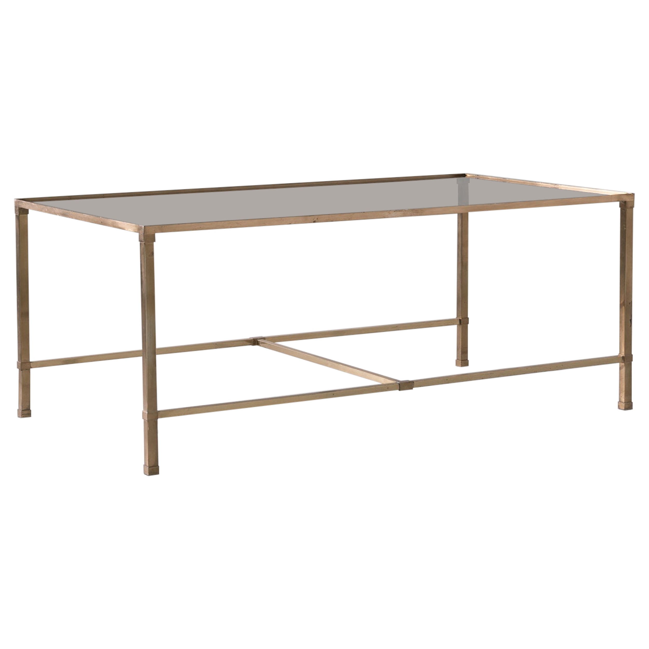 Mid-Century French Metal and Glass Coffee Table