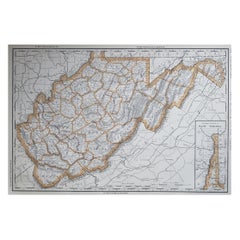 Large Original Antique Map of West Virginia, USA, 1894