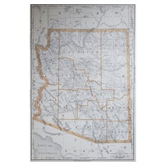 Large Original Antique Map of Arizona, USA, 1894