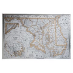 Large Original Antique Map of Maryland, USA, 1894