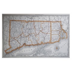 Grande carte ancienne du Connecticut, États-Unis, 1894