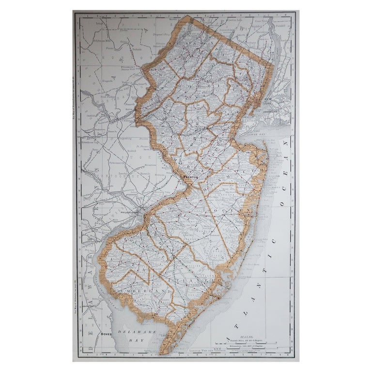 Large Original Antique Map of New Jersey, USA, 1894 For Sale at 1stDibs