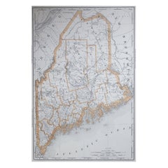 Large Original Antique Map of Maine, USA, 1894