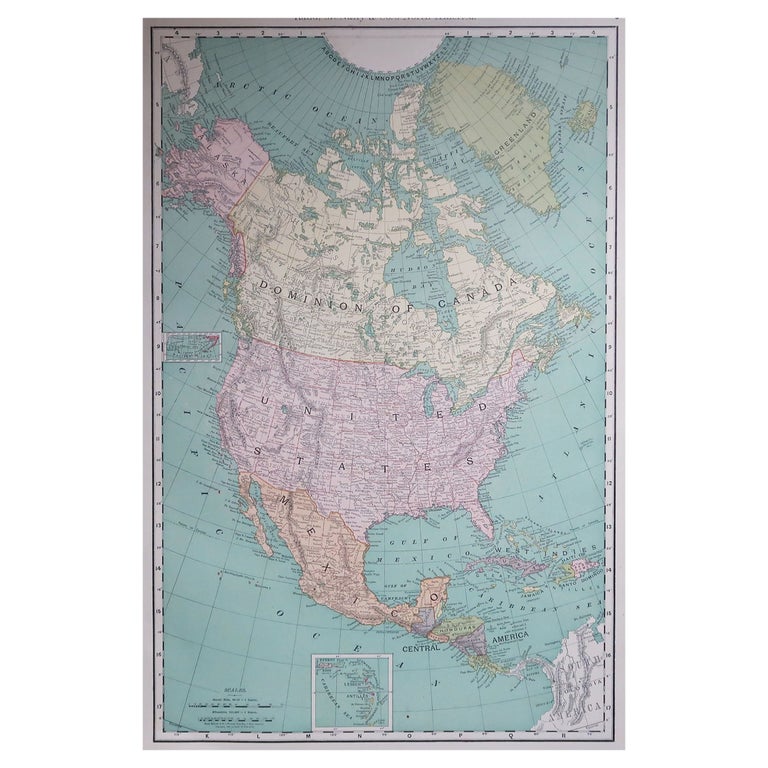 Large Original Antique Map of North America, 1891 For Sale at 1stDibs