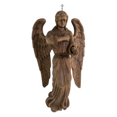 19th Century French Wooden Angel Sculpture 