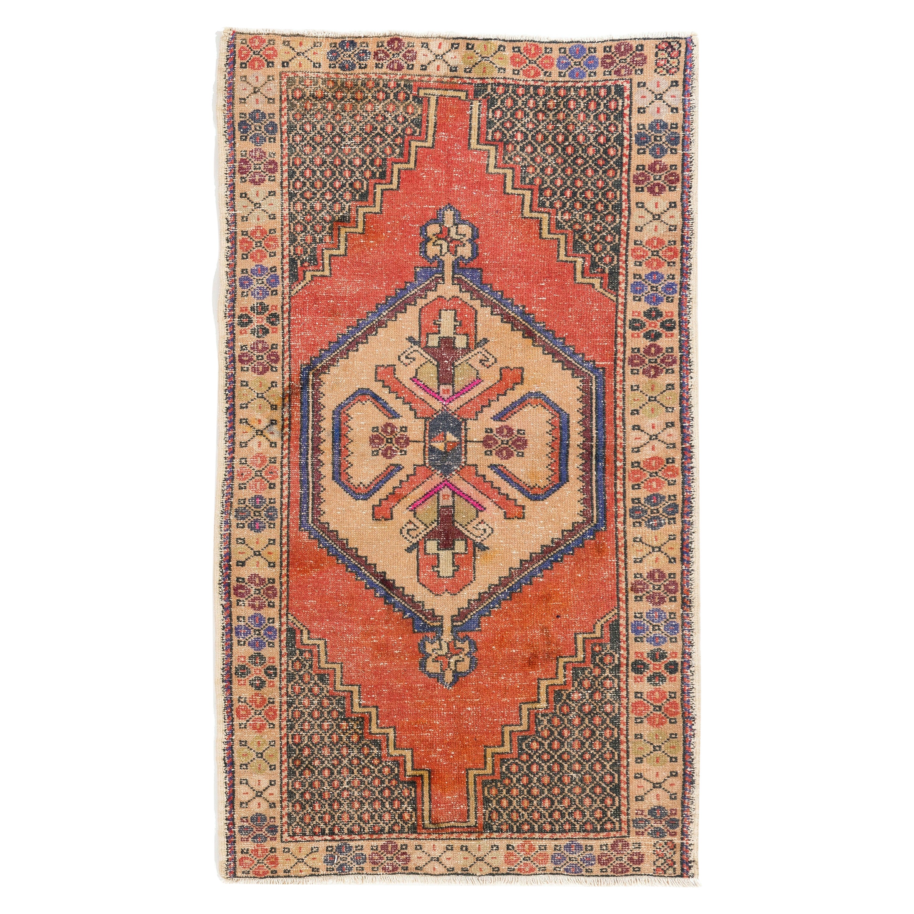3.7x6.3 Ft Vintage Turkish Accent Rug in Red, Circa 1955, Wool Floor Covering