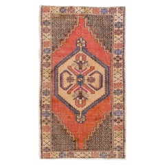 3.7x6.3 Ft Vintage Turkish Accent Rug in Red, Circa 1955, Wool Floor Covering