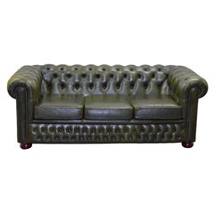 CHESTERFIELD 3 SEATER ANTiQUE OLIVE GREEN LEATHER SOFA