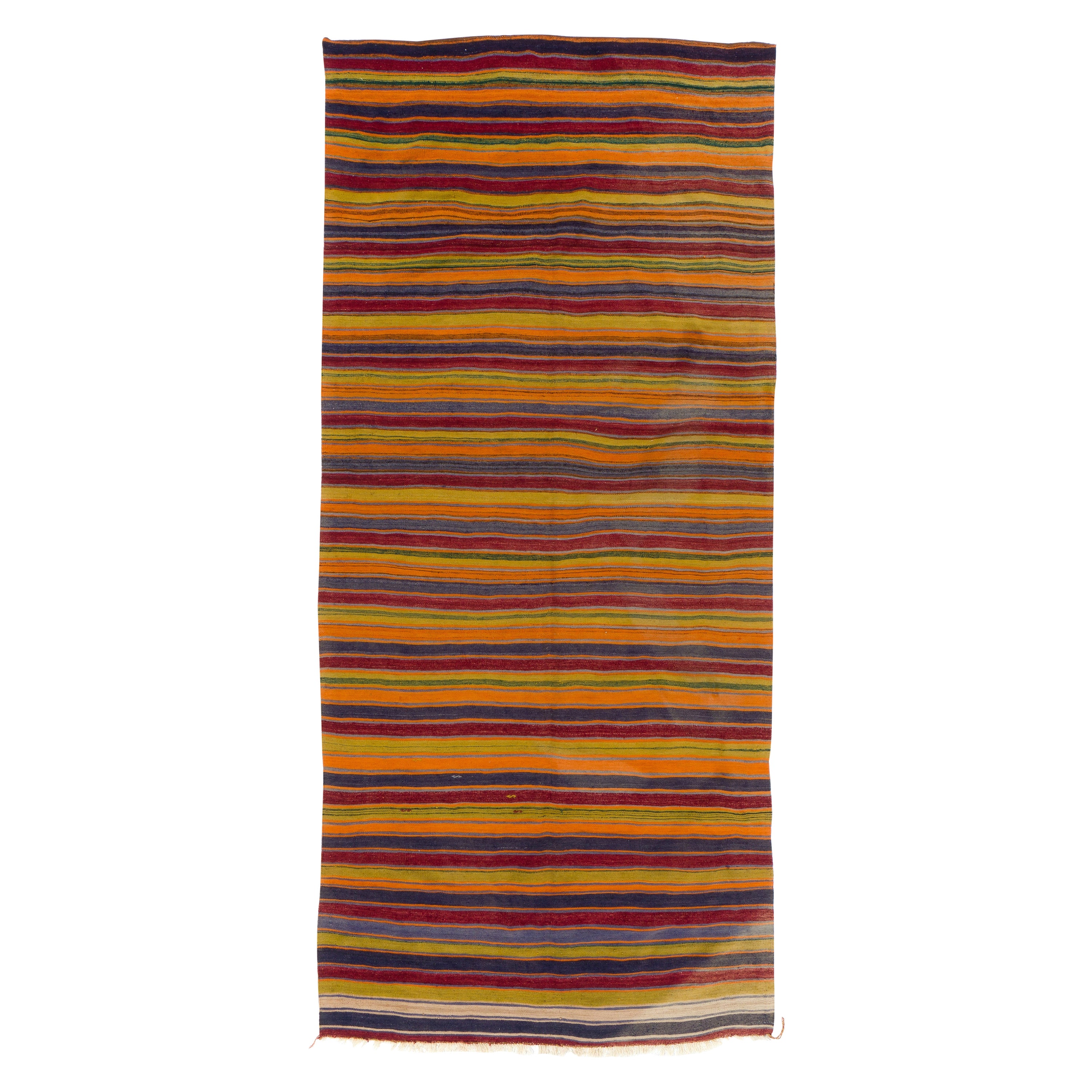 5.8x12.7 Ft Vintage Striped Hand-Woven Anatolian Kilim 'Flat-Weave', 100% Wool For Sale