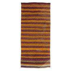 Kilim anatolien rayé vintage tissé à la main « Flat-Weave », 100 % laine, 5,8x12,7 Ft
