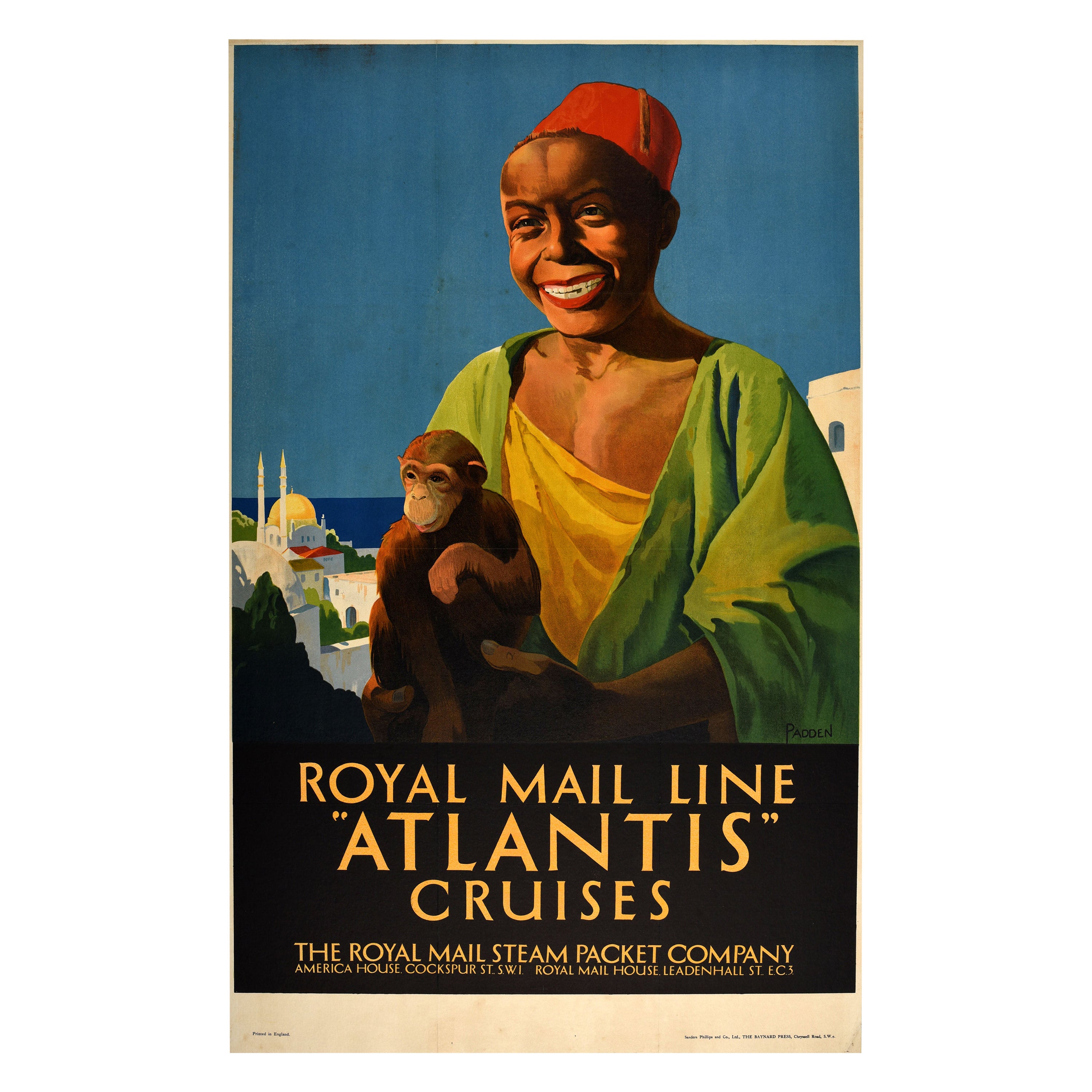 Original Vintage Travel Poster Royal Mail Line Atlantis Cruises Istanbul Turkey For Sale