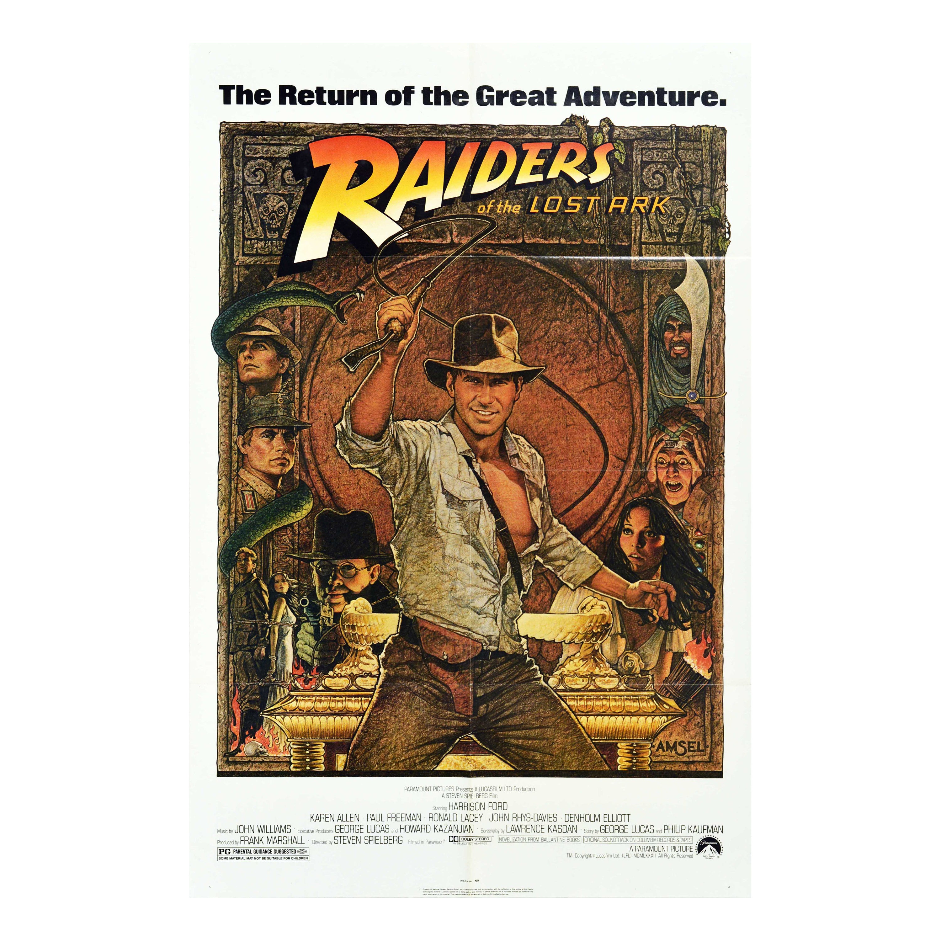 Original Vintage Film Poster For Indiana Jones Raiders Of The Lost Ark Adventure
