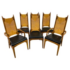 Mid-Century Walnut Rush Back Dining Chairs