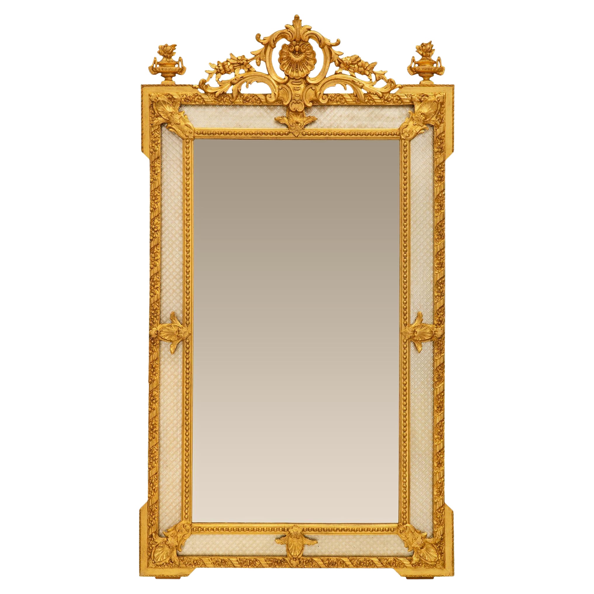 French 19th Century Louis XVI St. Giltwood Double Framed Mirror