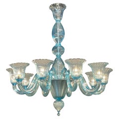 Modern Blue Murano Glass Chandelier with 10 Lights