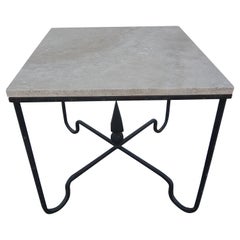 French Wrought Iron Table With Travertine Top