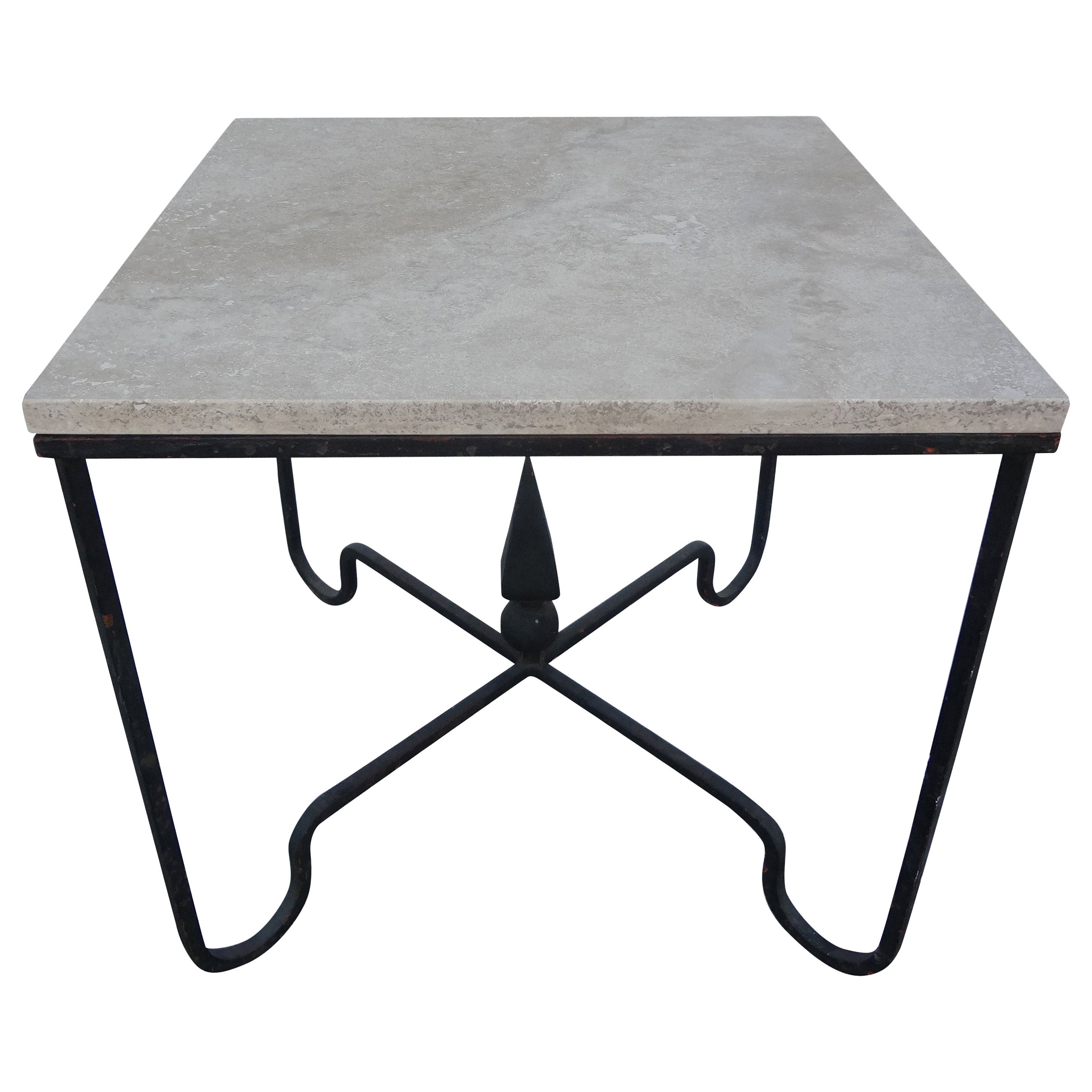 Small White MarbleTop and Folding Wrought Iron Accent Tables For Sale