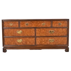 Vintage Drexel Heritage Hollywood Regency Chinoiserie Burl Wood Dresser or Credenza