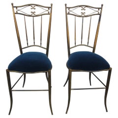 Vintage Pair of Italian Neoclassical Style Brass Chiavari Side Chairs