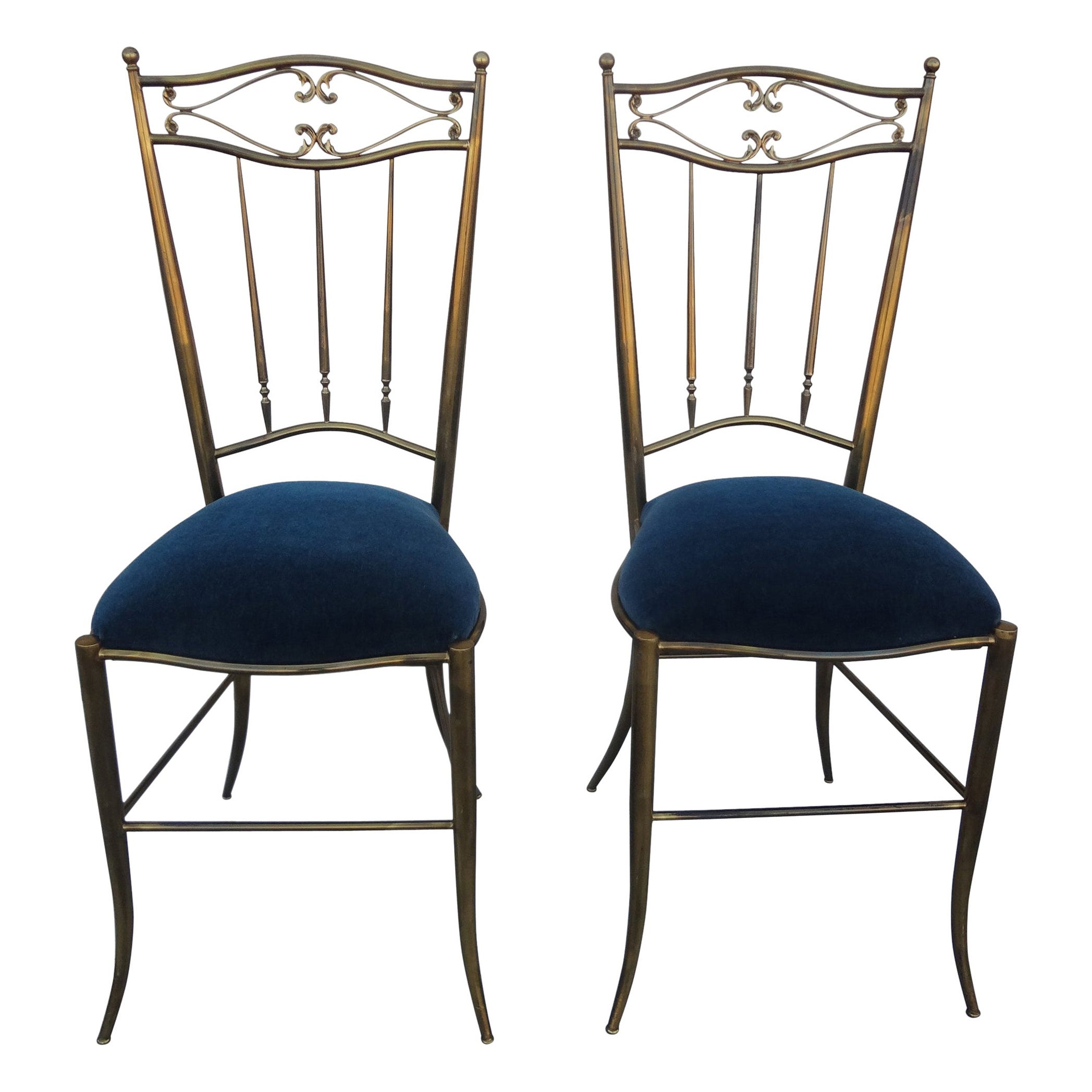 Vintage Pair of Italian Neoclassical Style Brass Chiavari Side Chairs