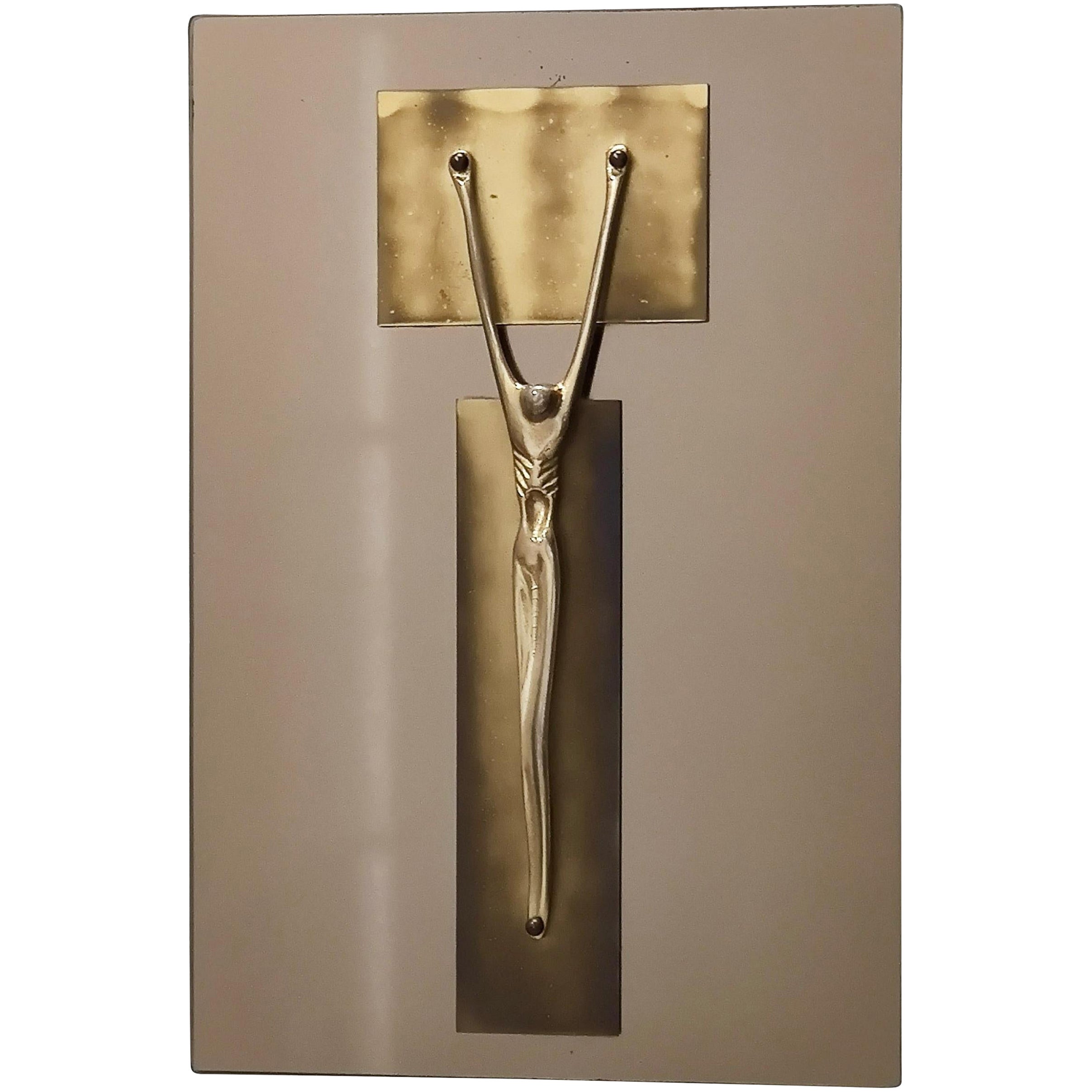 Postmodern Brass and Mirror Crucifix in the Style of Fontana Arte, Italy For Sale