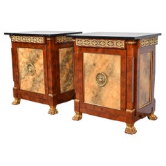 John Widdicomb Neoclassical Burl and Faux Marble Ormolu Mounted Bedside Chests